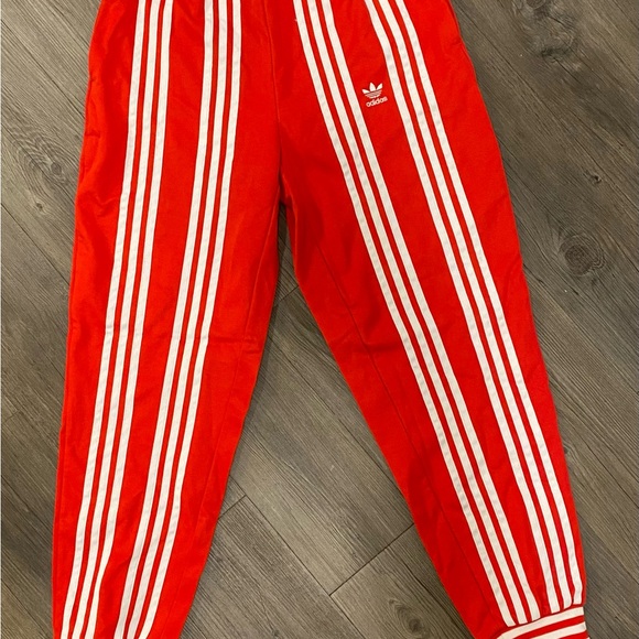 Adidas Women’s Ji Won Choi Track Pants Red and White Striped Joggers - Picture 5 of 12